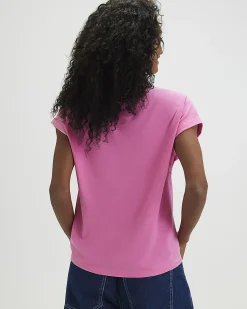 Pink Cotton Blend Burnout Effect T-Shirt