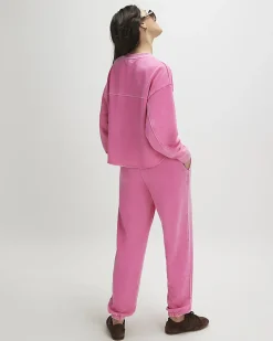 Pink Cotton Blend Burnout Cuffed Joggers