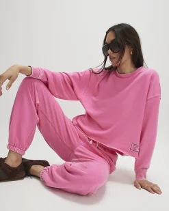 Pink Cotton Blend Burnout Sweatshirt