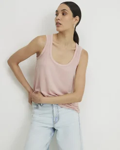Pink Cotton Blend Burnout Tank Top