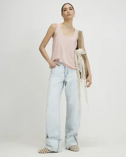 Pink Cotton Blend Burnout Tank Top