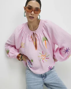 Pink Cotton Blend Conversational Shirt