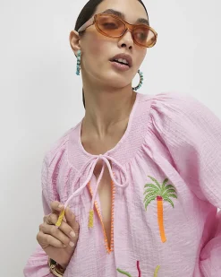 Pink Cotton Blend Conversational Shirt