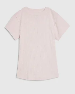 Pink Cotton Blend Fitted Ribbed Top