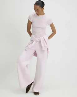 Pink Cotton Blend Fitted Ribbed Top
