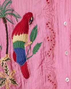 Pink Cotton Blend Parrot Broderie Top