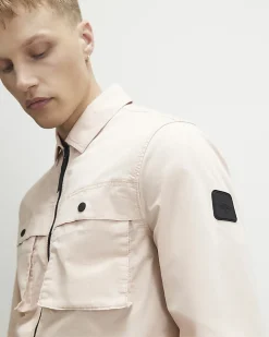 Pink Cotton Blend Regular Fit Zip Jacket