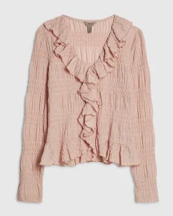 Pink Cotton blend Ruffle Peplum Top