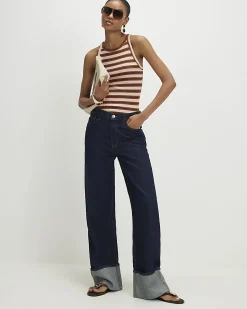 Pink Cotton Blend Stripe Sleeveless Cami Top