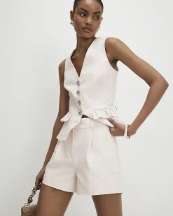 Pink Cotton Blend Tailored Shorts