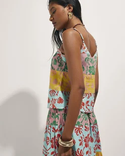Pink Cotton Colour Block Floral Cami
