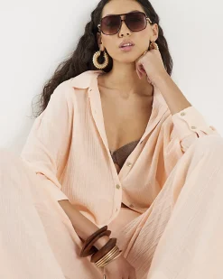 Pink Cotton Crinkle Long Sleeve Shirt