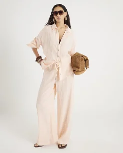 Pink Cotton Crinkle Long Sleeve Shirt