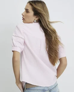 Pink Cotton Frill Collar Short Sleeve Blouse