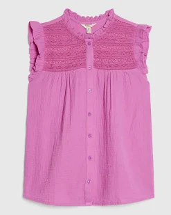 Pink Cotton Lace Yoke Blouse