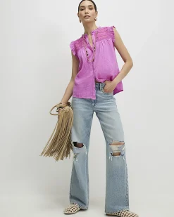 Pink Cotton Lace Yoke Blouse