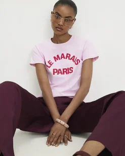 Pink Cotton Le Marais Slogan T-shirt