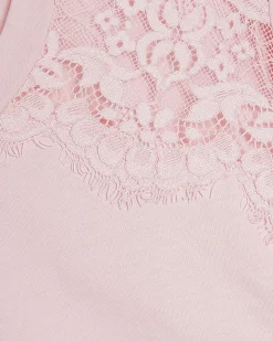 Pink Cotton Short Sleeve Lace Aysmmetric Top