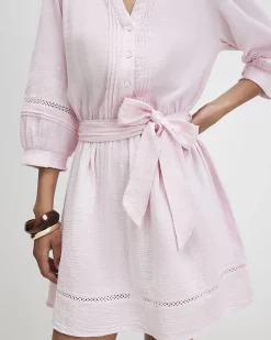 Pink Cotton Textured Mini Dress