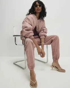 Pink Denim Elasticated Waist Joggers