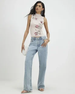 Pink Embellished Knitted Vest Top