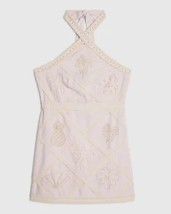 Pink Embroidered Halter Neck Mini Dress