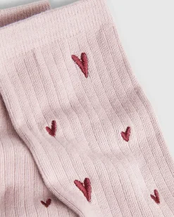 Pink Embroidered Heart Socks