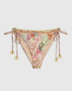 Pink Floral Crochet Tie Side Bikini Bottoms