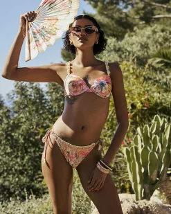 Pink Floral Crochet Tie Side Bikini Bottoms