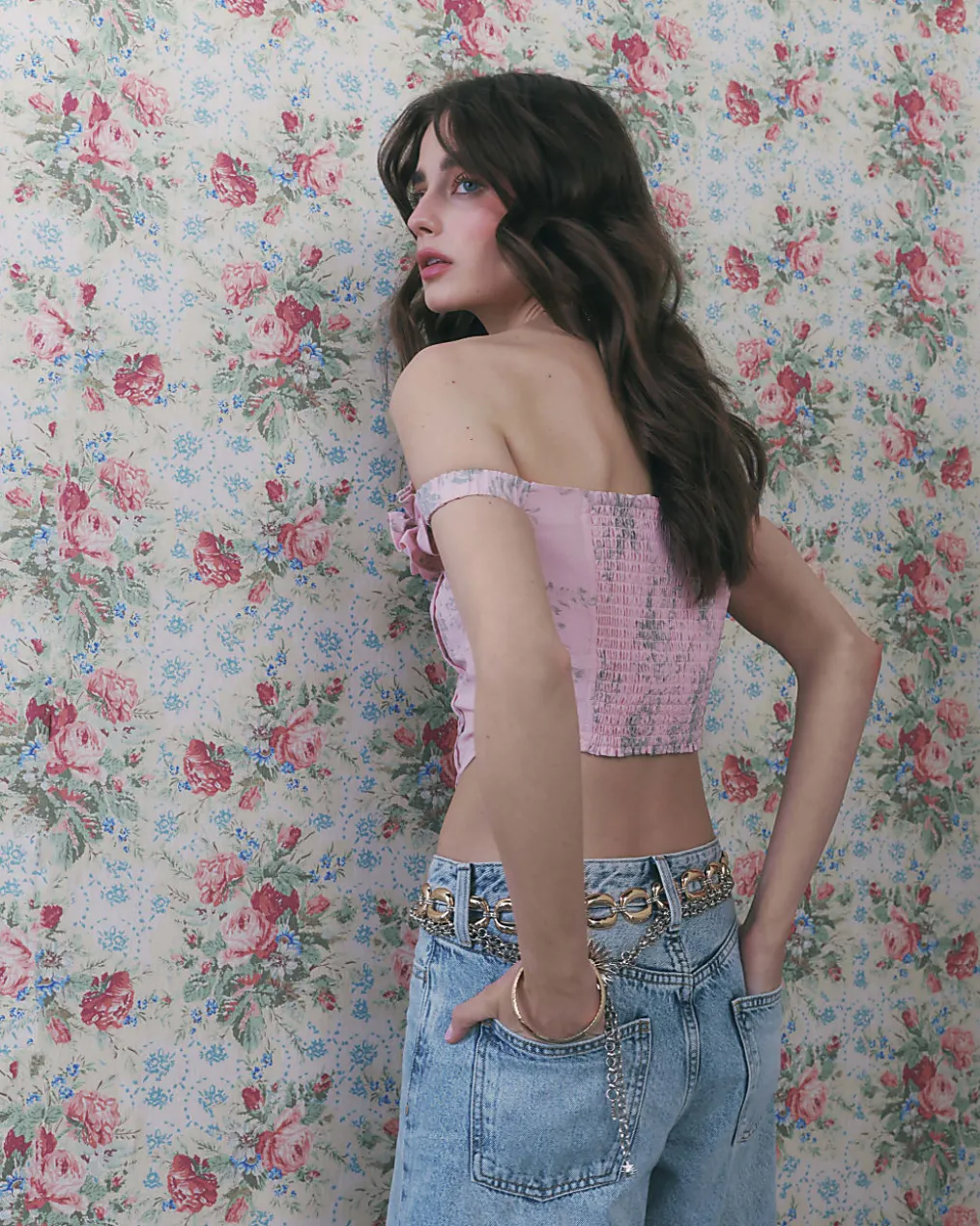 Pink Floral Sleeveless Bustier Corset Top