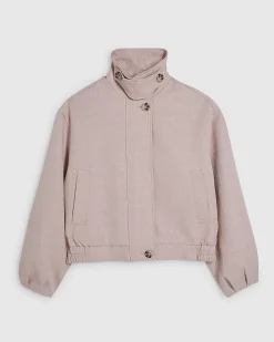 Pink Funnel Neck Bubble Hem Bomber Jacket