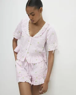 Pink Gingham Daisy Print Pyjama Set