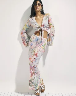 Pink Graphic Print Maxi Beach Skirt