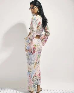 Pink Graphic Print Maxi Beach Skirt