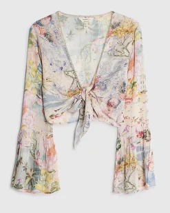 Pink Graphic Print Tie Front Beach Top