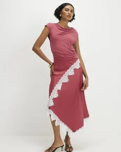 Pink Lace Hybrid Drape Maxi Dress