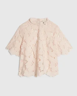 Pink Lace Short Sleeve Blouse