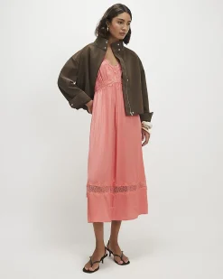 Pink Lace Slip Midi Dress
