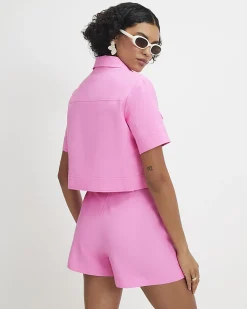 Pink Linen Blend Asymmetric Pocket Skort