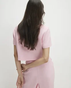 Pink Linen Blend Cropped Scallop Trim Jacket