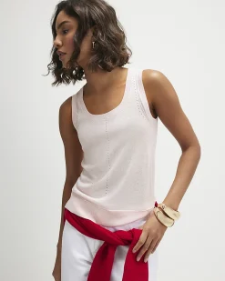 Pink Linen Blend Fine Knit Vest Top