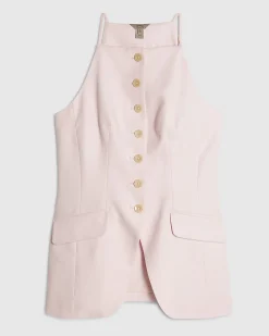 Pink Linen Blend Longline Waistcoat