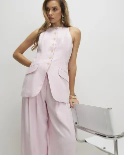 Pink Linen Blend Longline Waistcoat