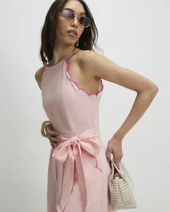 Pink Linen Blend Scallop Trim Playsuit