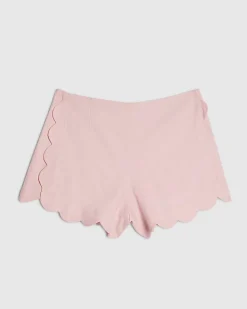 Pink Linen Blend Scallop Trim Shorts
