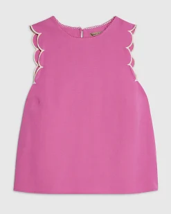 Pink Linen Blend Scallop Trim Tank Top