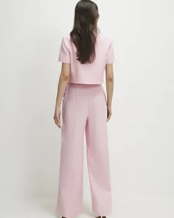 Pink Linen Blend Scalloped Wide Leg Trousers