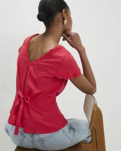 Pink Linen Lace Trim Top