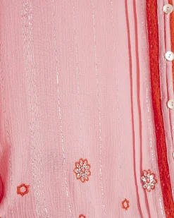 Pink Long Sleeve Embroidered Beach Shirt