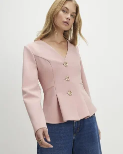 Pink Long Sleeve Pleated Jacket